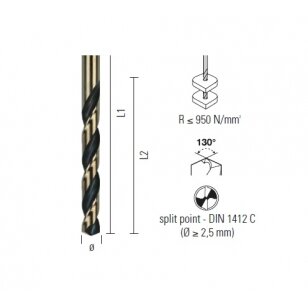 Grąžtas plienui ECEF GOLD/BL. HSS-G M2 DIN 338 1.00 mm