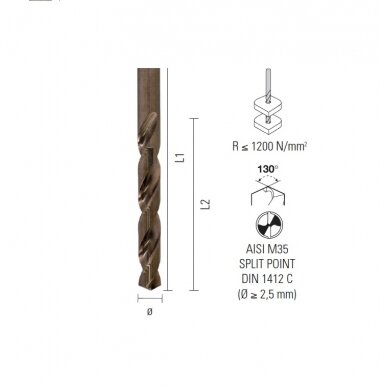 Grąžtas plienui ECEF HSS-COBALT 5% M35 3.00 mm.