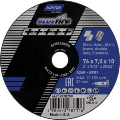 Norton pjovimo diskas A24R-BF01 76x7.0x10 Blue fire (tiesiniam šlifuokliui)